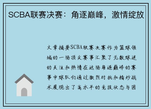 SCBA联赛决赛：角逐巅峰，激情绽放