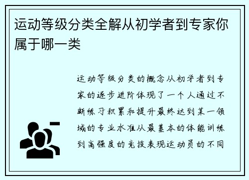 运动等级分类全解从初学者到专家你属于哪一类